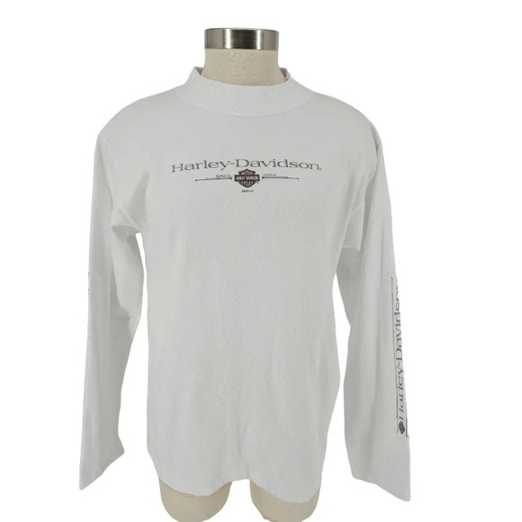 Vintage Harley Davidson Shirt White Chicago Logo Graphic Tee Long Sleeve - Picture 1 of 9